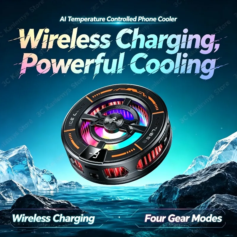 K28 AI Semiconductor 4 Gear Adjust Magnetic/ Back-clip 2 in 1 Phone Cooler with Wireless Charging Function Fast Cooling Radiator