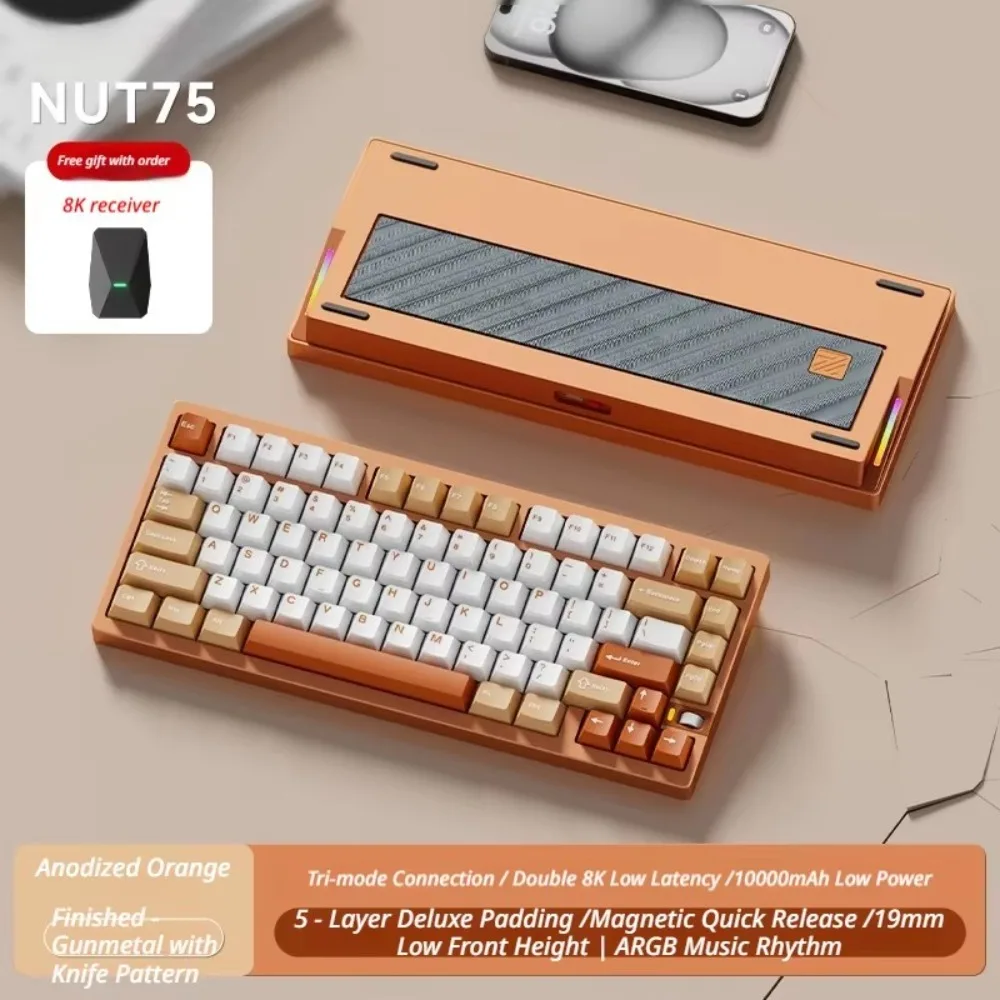 WEIKAV NUT75 RGB Mechanical Keyboard Tri-Mode Wireless 75% Layout Aluminum Hot Swap 8K Polling Rate Gasket Low Latency Keyboard