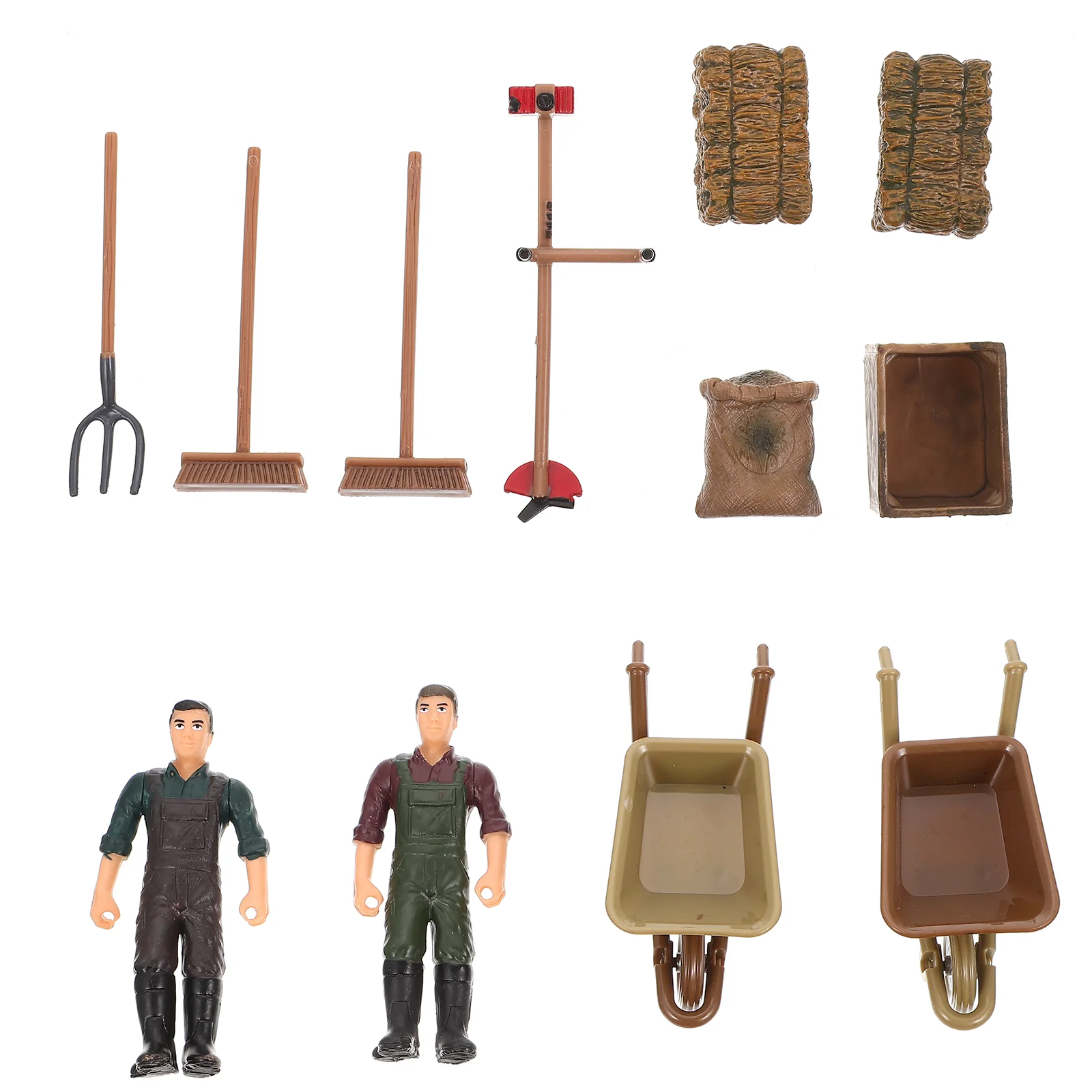 Mini figurine coltivatore strumento modello giocattoli set di accessori scena in miniatura plastica marrone