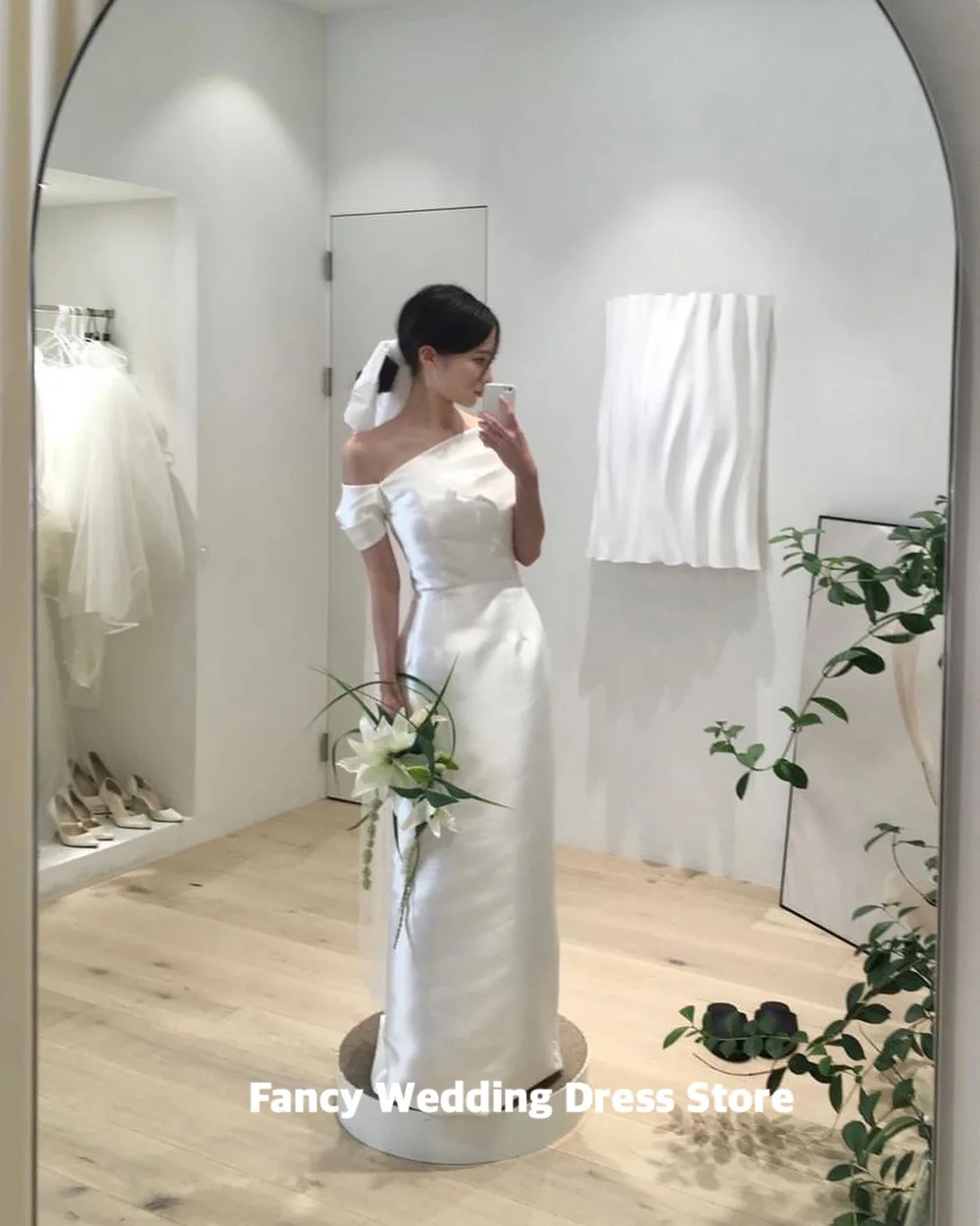 Fancy Simple One Shoulder A Line Wedding Dresses Elegant Korea Bride Gown Belt Corset Backless Bridal Party Gown customized