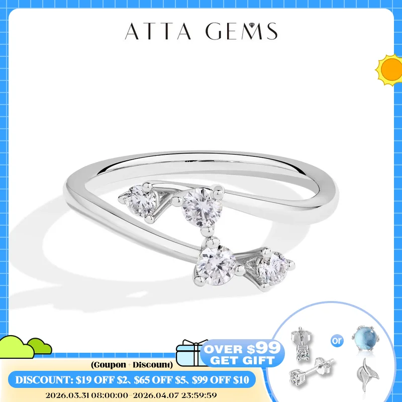 

ATTAGEMS Moissanite Rings for Women VVS1 Round Cut Diamonds S925 Silver Twining Wedding Band Adjustable Engagement Bride Jewelry