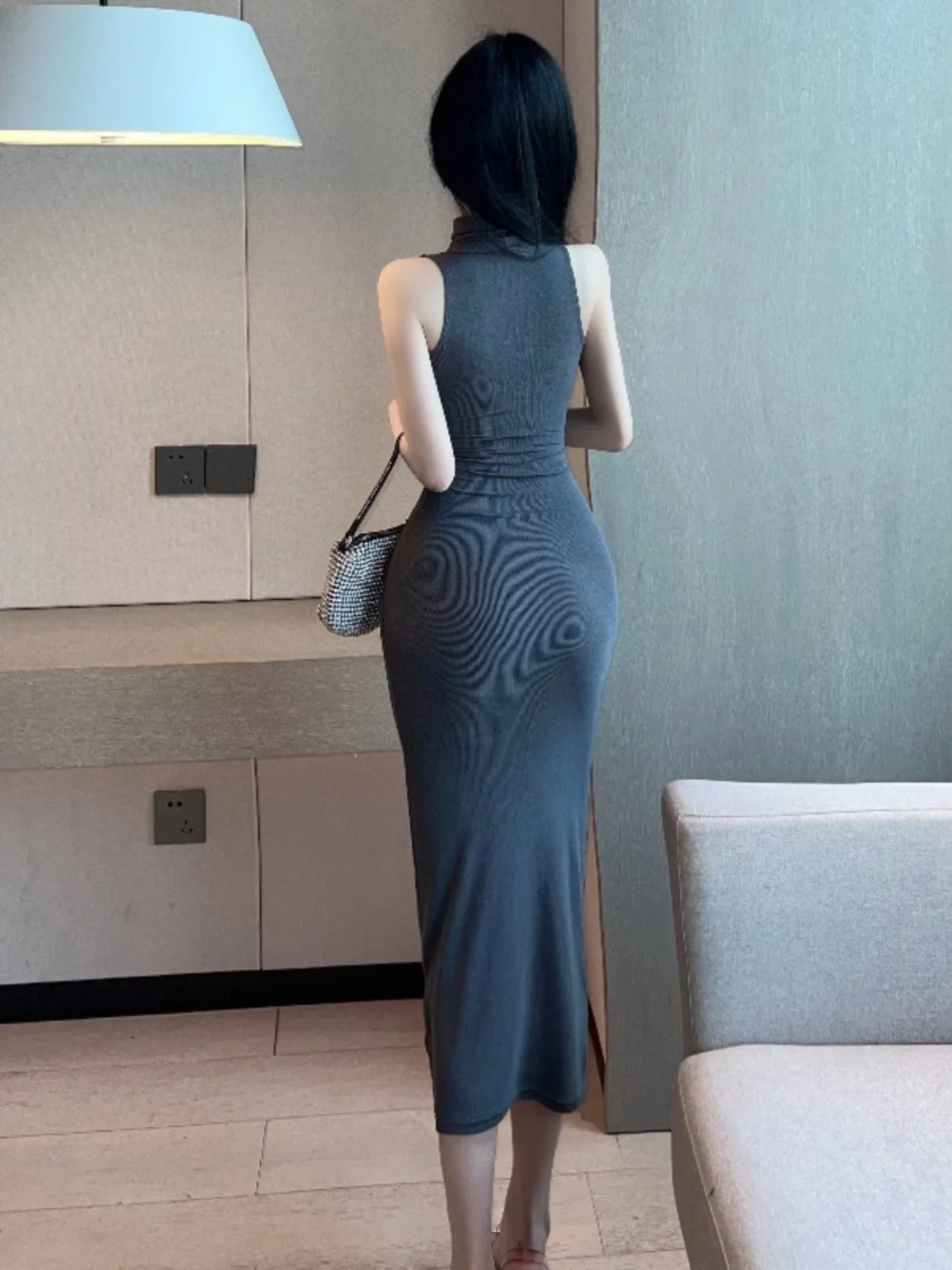 Sexy épicé fille col haut serré Long Dr Svel envelopper autour de la Base réservoir Dr trajet taille haute longue Svel Dr