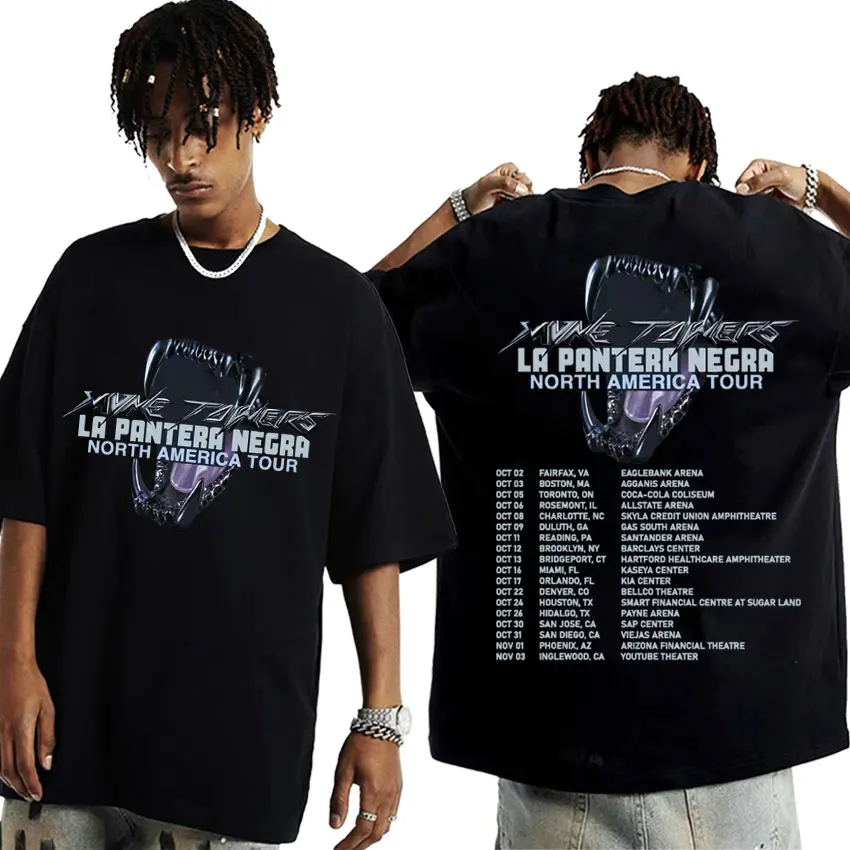 Rapper Myke Towers 2024 Tour T Shirt La Pantera Negra Album North America Tour T-shirts Men Casual 100% Cotton Oversized T-shirt