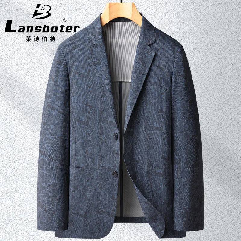 

Lansboter Blue Men Suit Traceless Pressure Glue Printing Coat Spring Summer New Trend Sunscreen Non Ironing Stretch Casual Coat