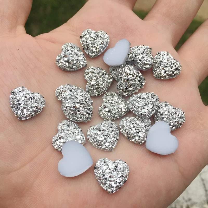 Gun black 50Pcs Heart Flatback Resin Rhinestones for DIY Scrapbooking Phone/Wedding/Craft -S42