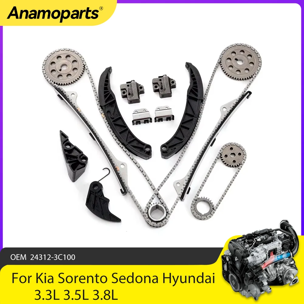 

Engine Parts Timing Chain Kit Fit 3.3 3.5 3.8 For 06-13 Kia Sorento Sedona Hyundai Santa Fe 3.3L 3.5L 3.8L V6 DOHC 24312-3C100