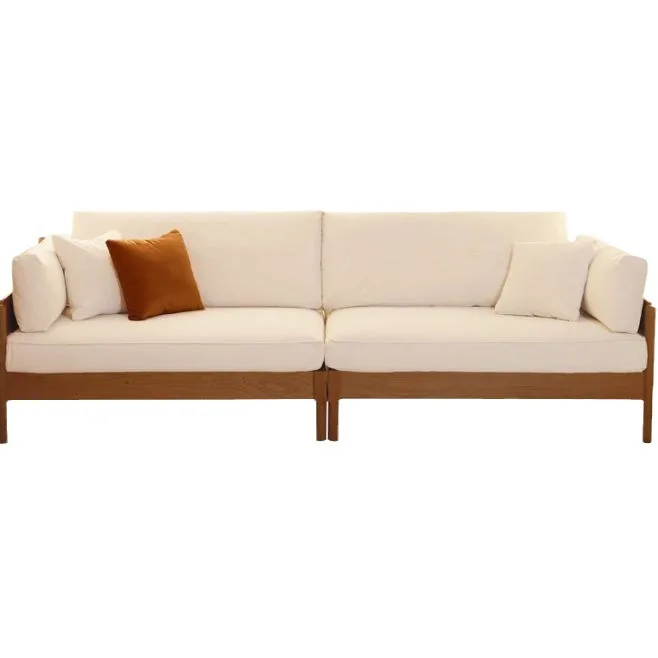 

Japanese-style log style modern living room sofa, small apartment corduroy, simple Nordic cherry wood, three-person removable a