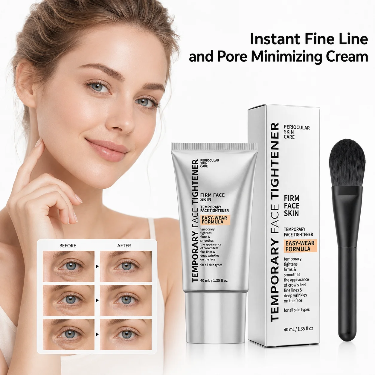 Instant Fine Line Smoothing Cream Pore Blurring Face Primer Beige Tinted Under Eye Concealer Reduces Puffiness Eye Repair Cream