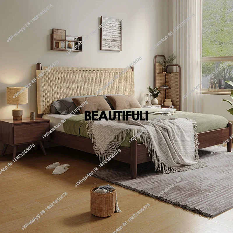 

Japanese Pretty Wood Bed Double Simple Elegant Modern Storage Loft Bed Bedroom Hotel Adults Cama Matrimonial Bedroom Furniture