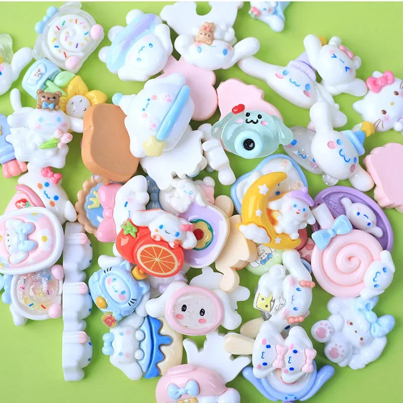 10Pcs Sanrio Accessories Korean Cartoon Kawaii Hellokitty Kuromi Mymelody Resin Diy Decoration Cute Girl Phone Case Headwear