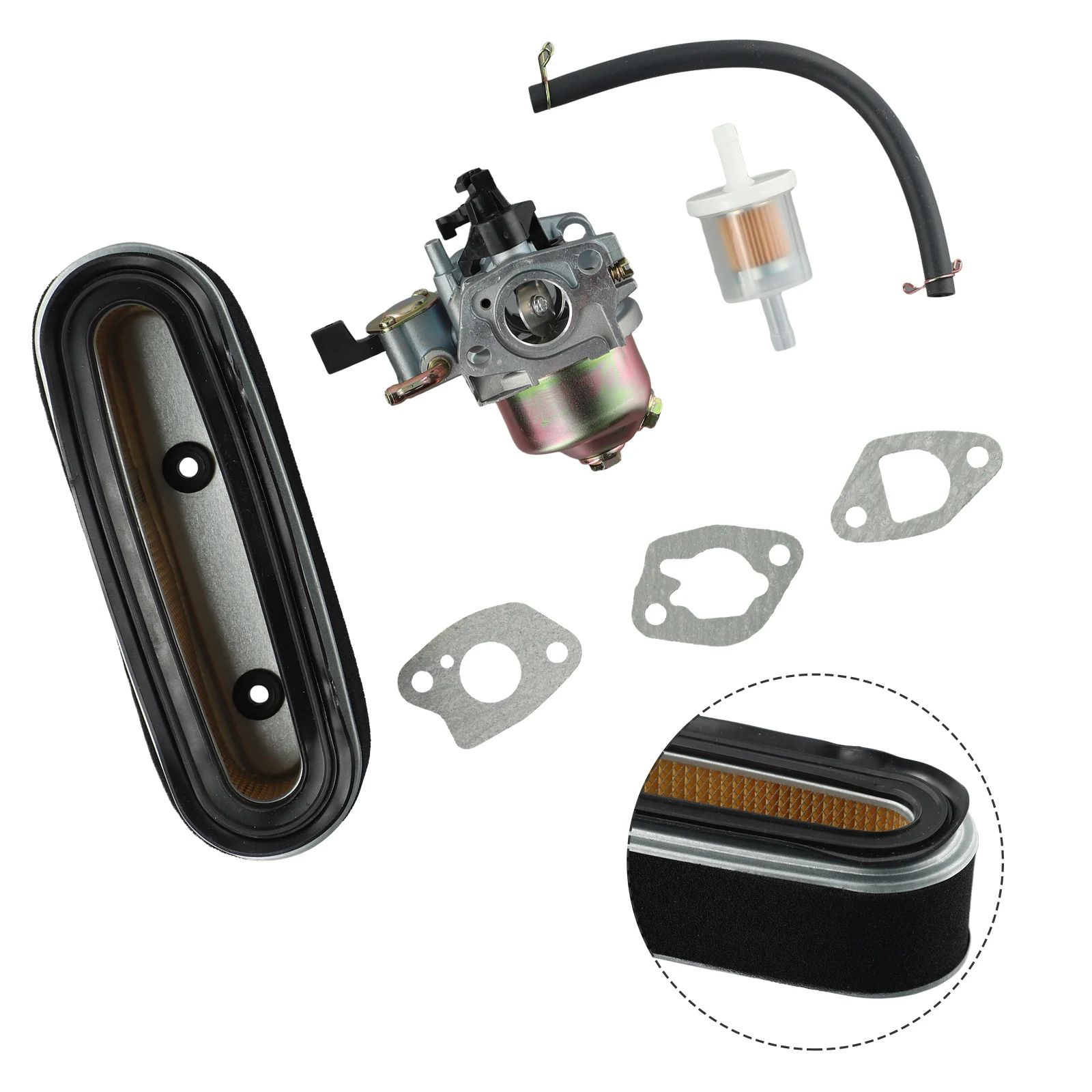 Carburetor and Fuel Filter Kit with Air Filter for Honda HR194 HR195 HR214 HR215 HR216 GXV120 GXV140 GXV160 Engine