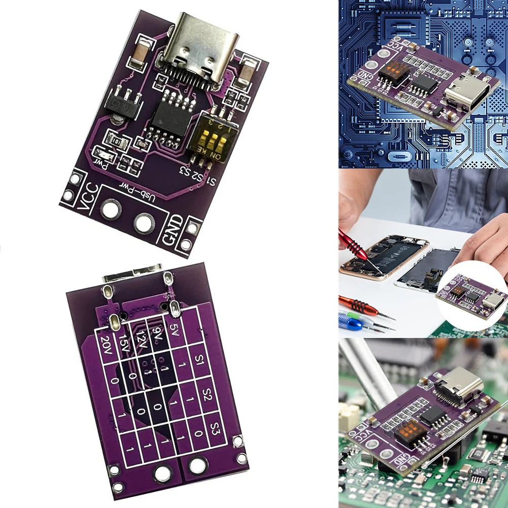 PD/QC/AFC Decoy โมดูลบอร์ด DIP แหล่งจ่ายไฟเปลี่ยนโมดูล 5V 9V 12V 15V 20V แรงดันไฟฟ้าคงที่เอาต์พุต