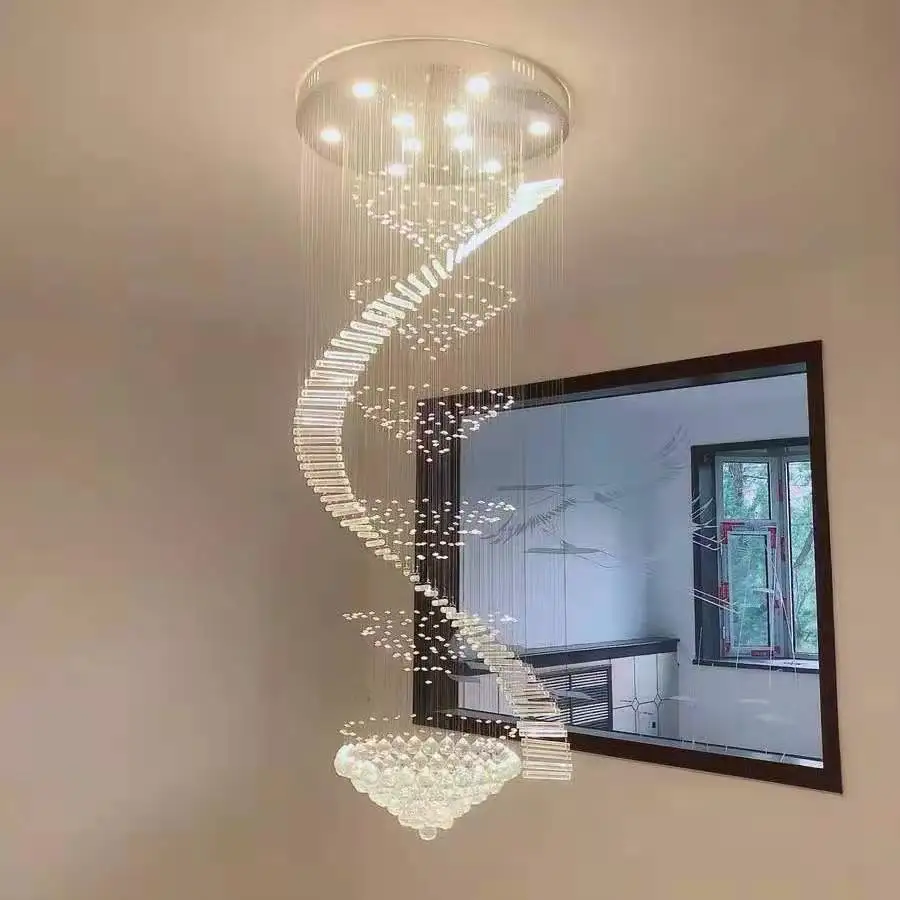 Duplex Building Living Room Staircase Crystal Chandelier Grand Villa Model Room Hotel Lobby Mid Floor Suspended Large Chandelier