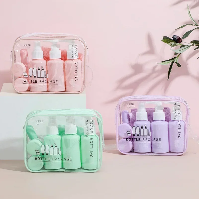 7/10pcs/Set Cosmetics Bottling Travel Set Refillable Bottle Kit Essence Lotion Cream Shampoo Shower Gel Bottles Empty Container