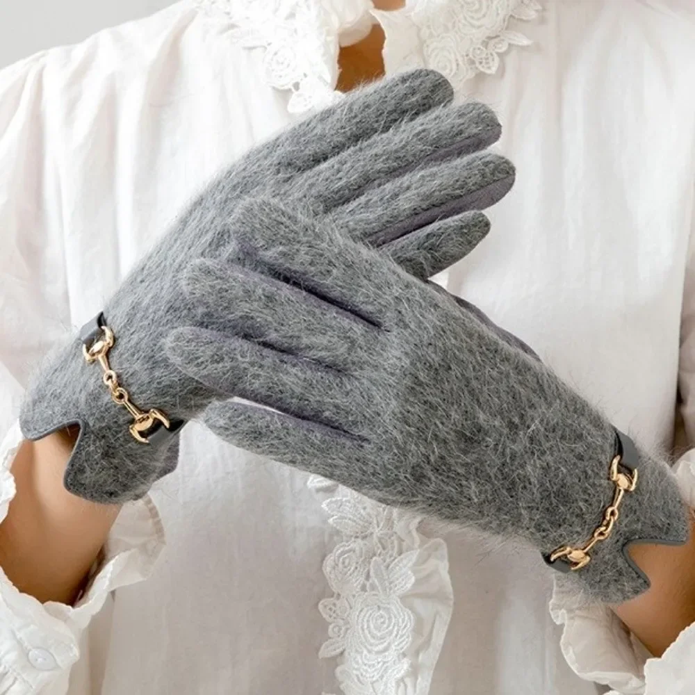 Fashion Rabbit Fur Winter Warm Gloves Cold-Proof Thickened Windproof Gloves Solid Color Riding Gloves Outdoor Sports Activities