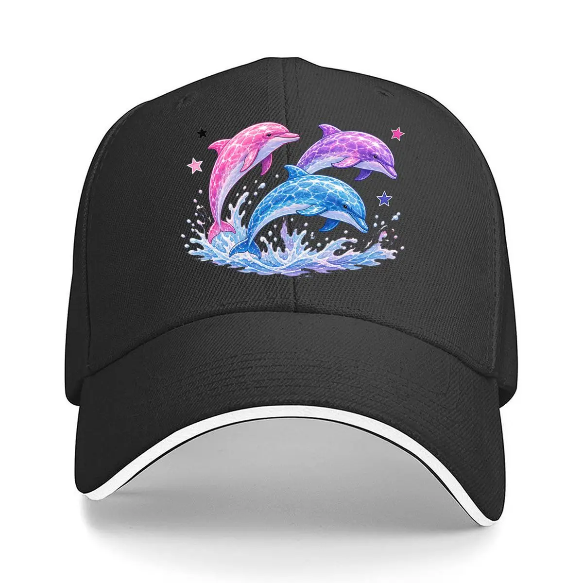Pink Purple Blue Dolphins Splash Stars Sandwich Baseball Cap Outdoor Workouts Sun Hat