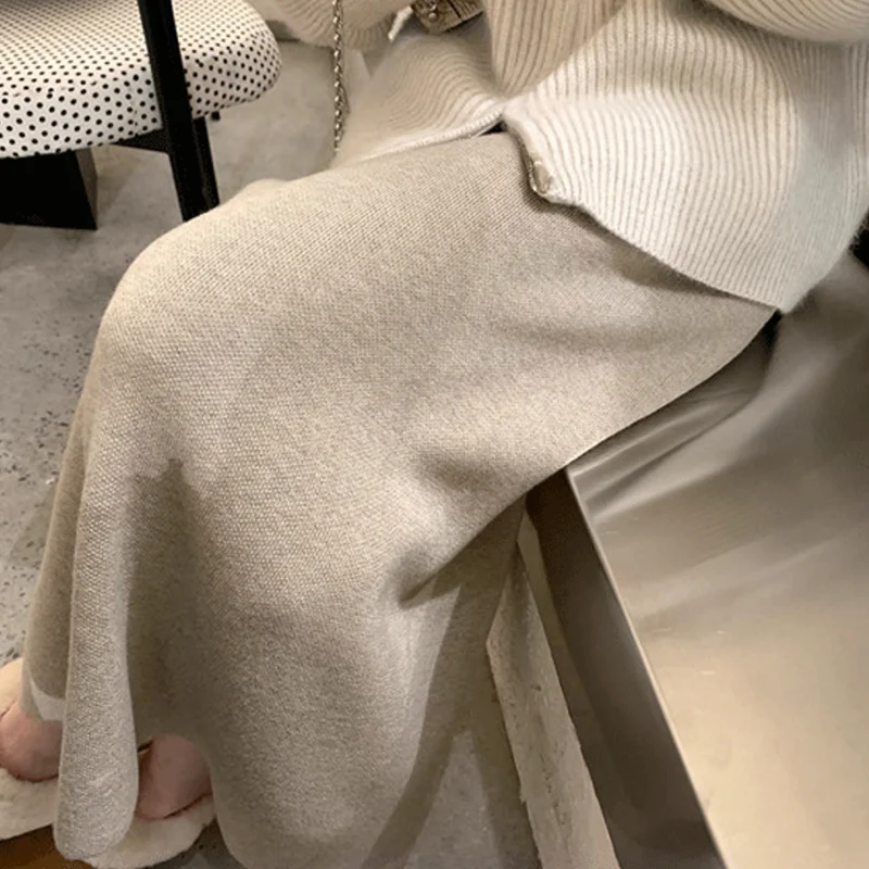Women Casual Knitted Long Bodycon Skirt Autumn Winter Solid Color Straight Slim Skirt Female Soft Comfortable High Waist Skirts