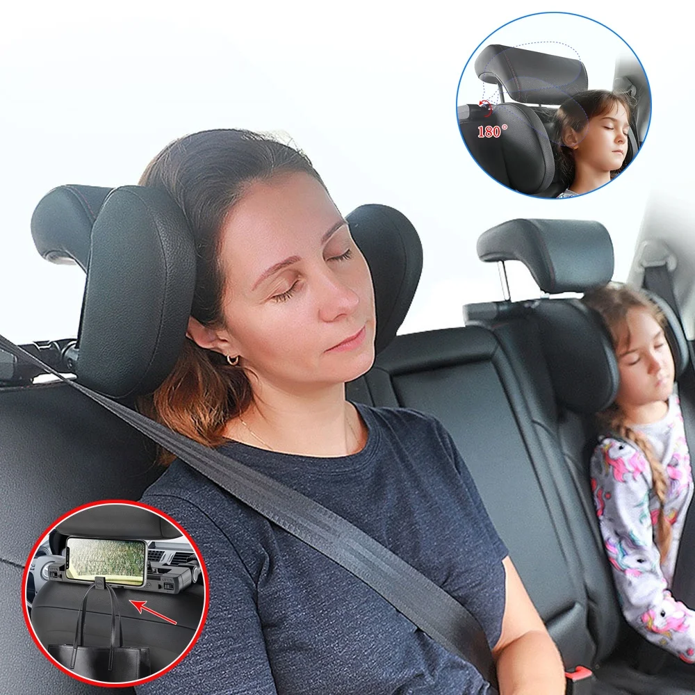 Appui-tête de siège de voiture, oreiller réglable, Support de tête, intérieur de voiture, oreiller en forme de U, coussin de couchage de voyage pour enfants et adultes