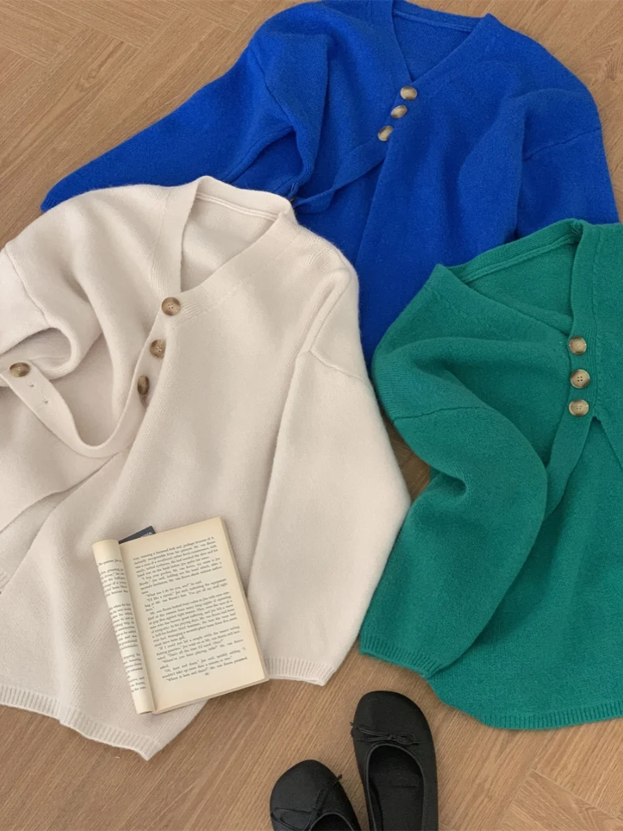 مريحة الدب الفراء V-Ne محبوك ملابس خارجية تنوعا زر الزاوية تصميم منتظم طول تخفيف Sle نمط مخطط