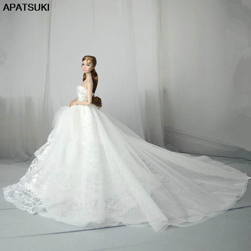 White Lace Handmade Wedding Dress For Barbie Doll Outfits Princess Evening  Party Ball Long Gown Skirt Bridal Dress Accessories - AliExpress 26
