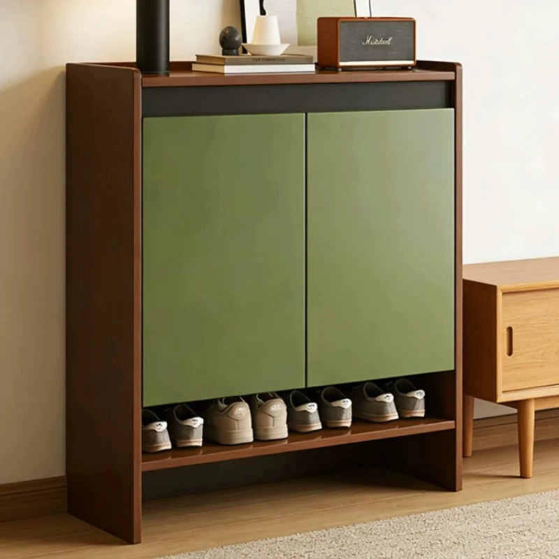 Green Shoe Cabinet Open Entryway Large Capacity Shoe Storage Rack Showcase Dustproof Organizer Minimalist Entrance Furniture