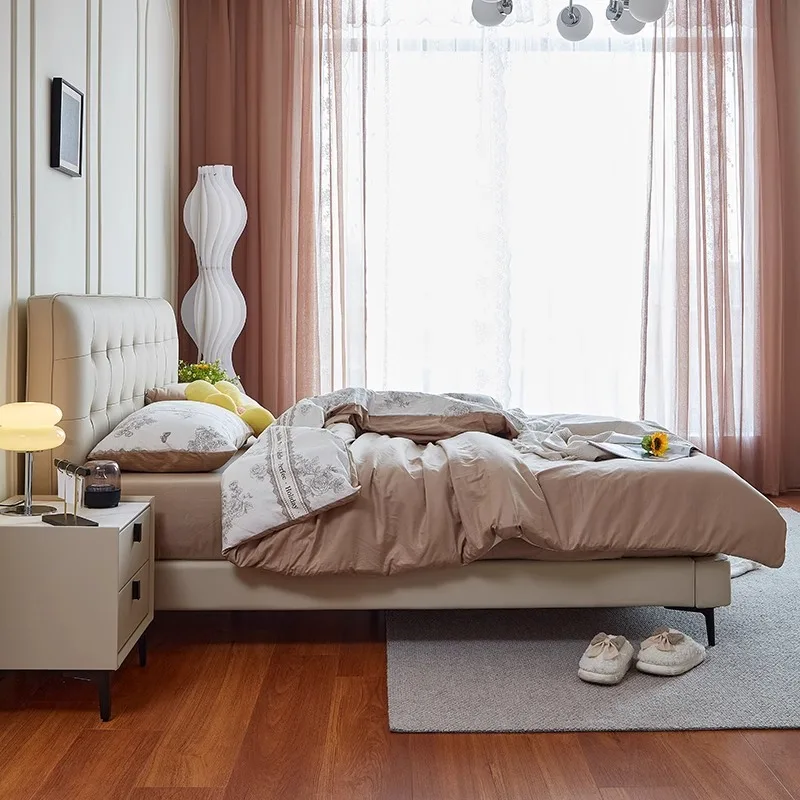 Cama doble italiana europea, marcos grandes De diseño De madera y cuero, Cama doble Queen para adultos, Cama De Casal moderna, muebles para el hogar