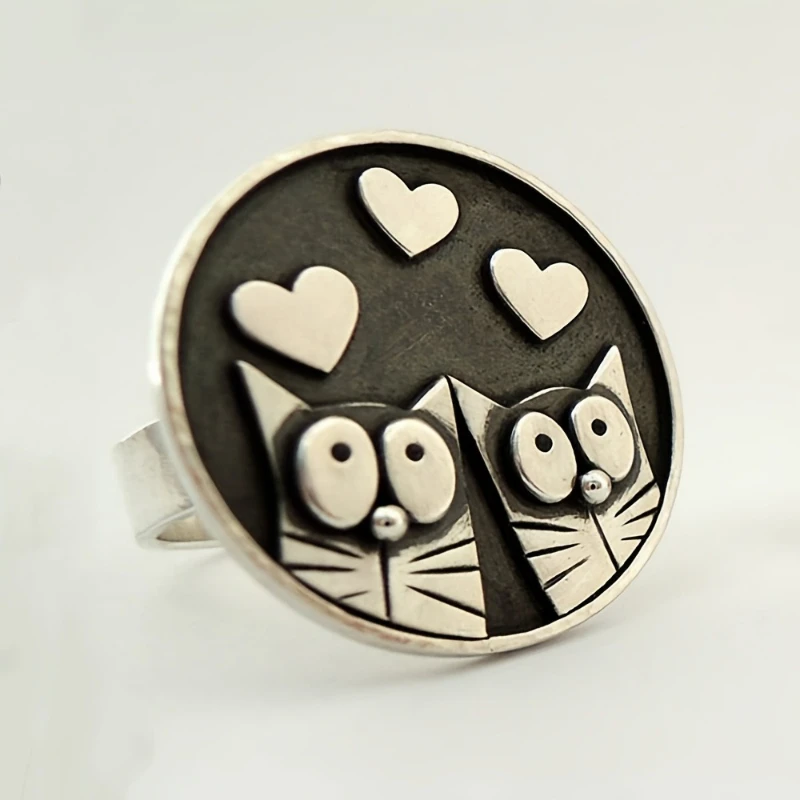 Schöner Ring mit Katzenmuster, silberfarben, niedliche Katzen-Tier-Fingerringe für Frauen, modisches kreatives Accessoire, Schmuck, Geschenke