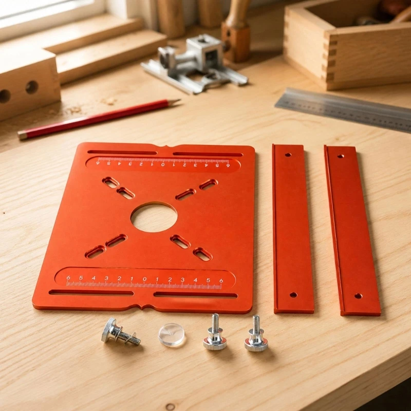 Woodworking Positioning Guide for Trim-Routing Tasks with Wide Aluminum Support Plate, Double Side Guides and Alignment M4YD