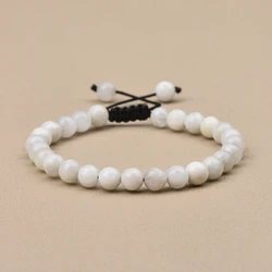 6mm Moonston Aquamarine Ajustable Beaded Bracelet Natural Gem Crystal Energy Inspired Gift Suitable For Men And Women