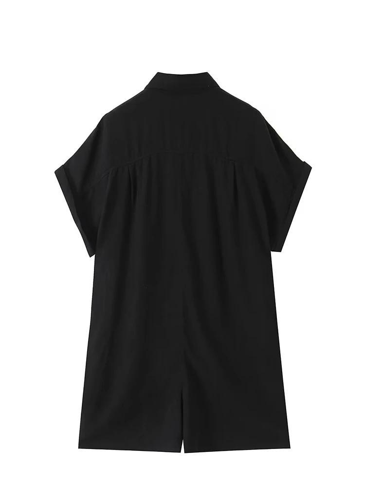 HH Women's Fashion Lapel Single Breasted Pocket Decorative Short Jumpsuit Female Elegant Casual Commute Sleeveless Jumpsuit