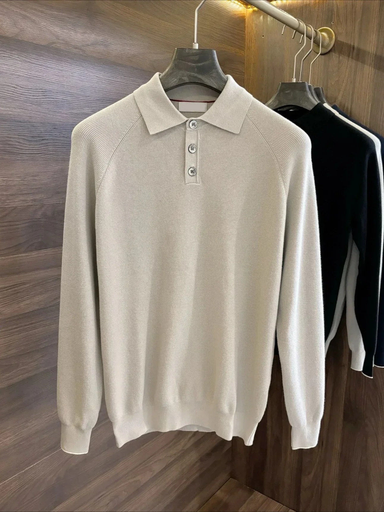 BC Italian lapel solid color knitted casual long-sleeved polo shirt