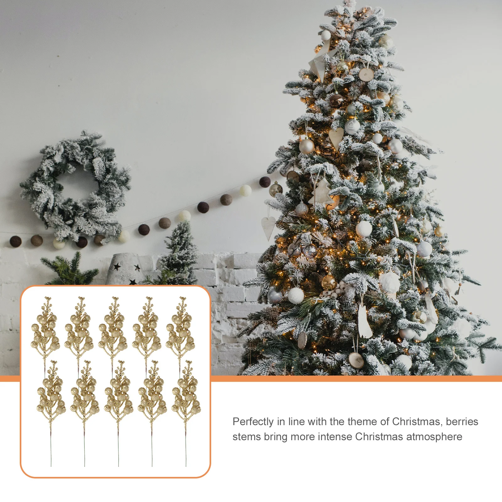 

10Pcs Artificial Berry Stems Fake Berry Branches Glitter Simulation Christmas Tree Wreath Picks Holiday Floral Arrangement