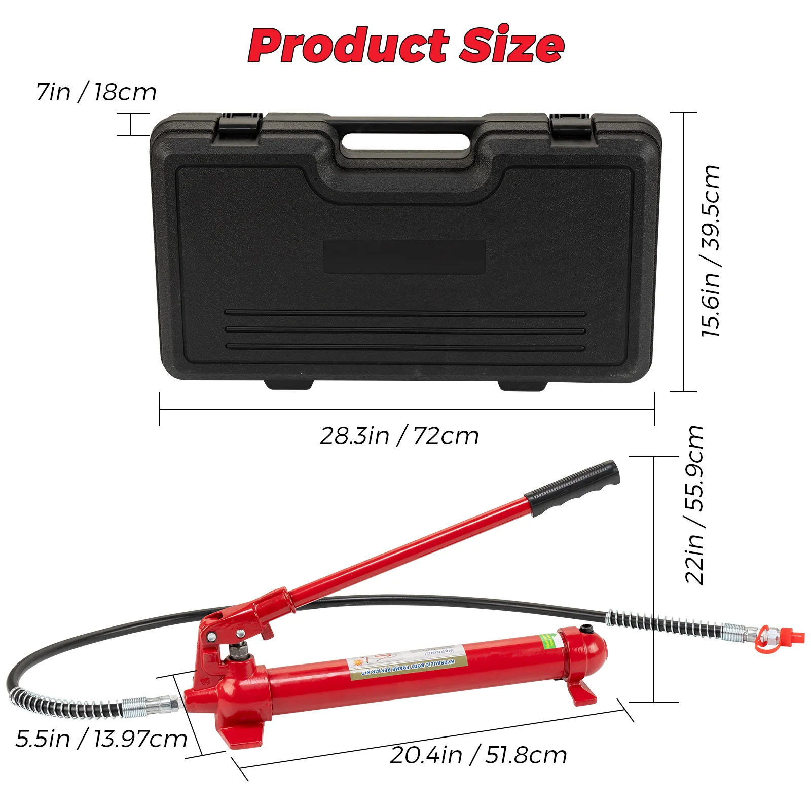 12 Ton Porta Power Hydraulic Jack Kit with Storge Case Hydraulic Multifunctional Jack with 1.4 Oil Hose Auto Body Frame Repair