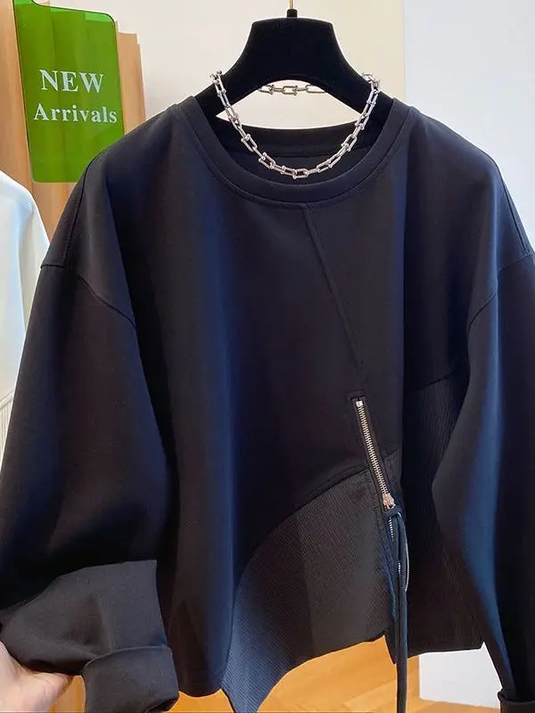 

Свитшот большого размера 300 Pou, весенне-осенний, свободный, на молнии, с круглым вырезом, в стиле пэчворк, немнущийся, дышащий, комфортный