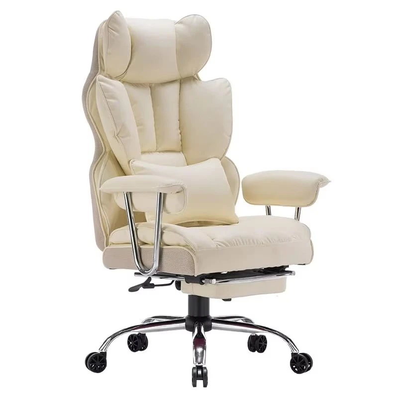 Ergonomic PU leather high back office chair with foot pedal, rotatable for home office meetings
