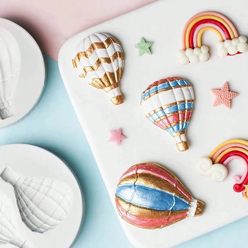 Hot Air Balloon Rainbow Cloud Silicone Mold Cake Decorating Fondant Chocolate Candy Sugar Craft Gum Paste Cupcake Topper Mold