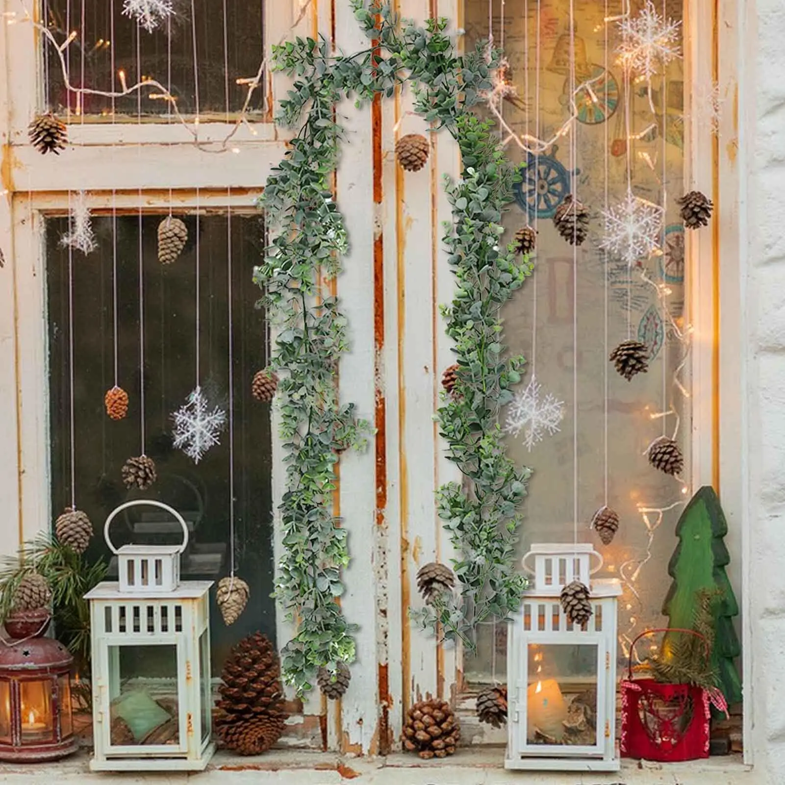 

Украшения из зеленой лозы, регулируемая гирлянда, декор 5,9 дюйма, праздничный домашний декор на мантии для семейного дома, в помещении, на открытом воздухе, фермерский дом