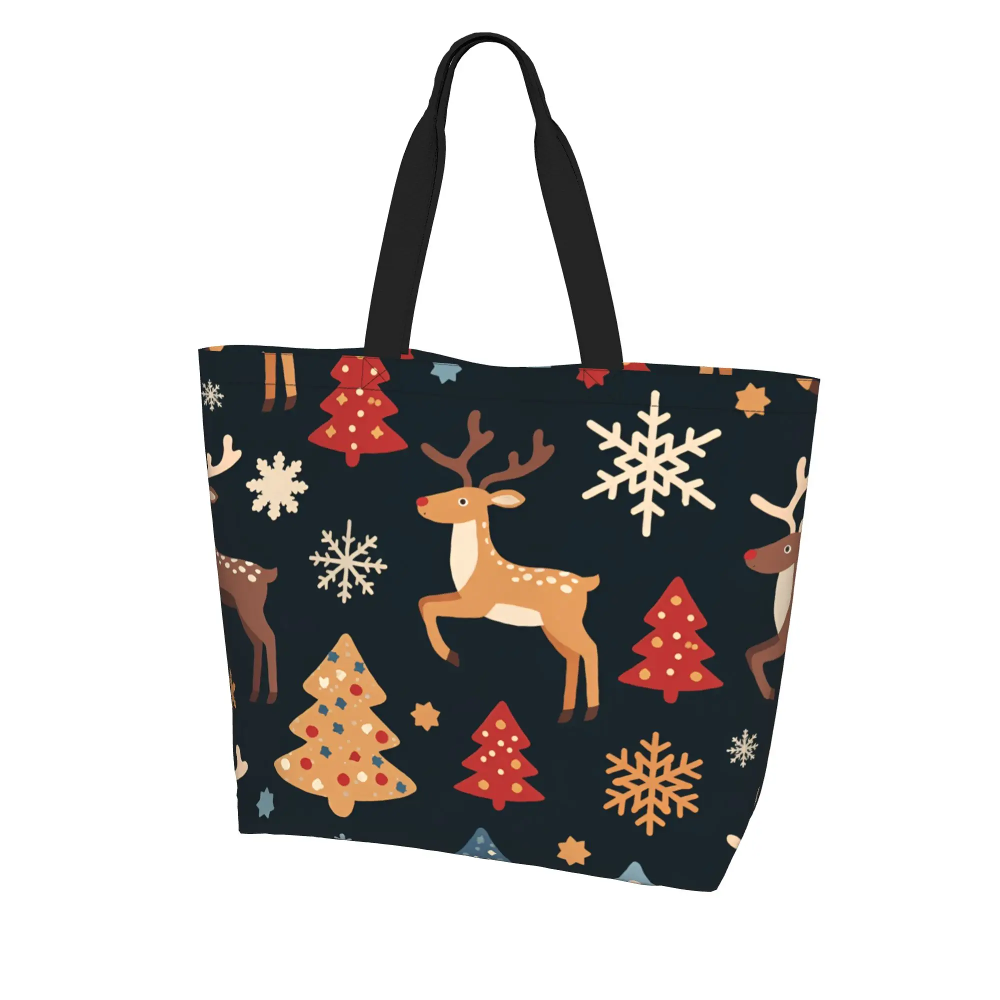 

Reindeer & Snowflake Print Large Tote Bag for Women, Christmas Shopping Bag