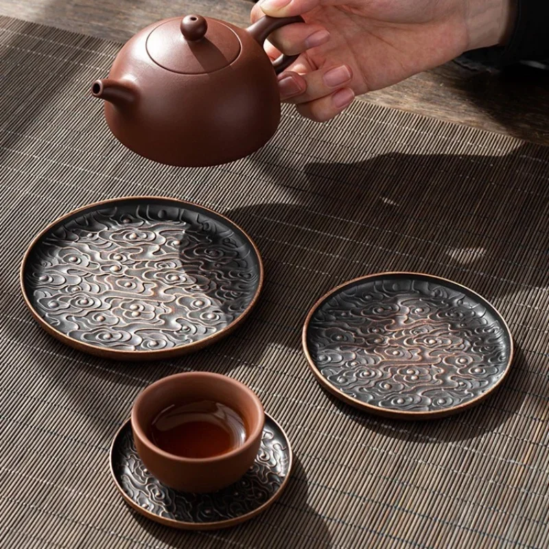 Retro Alloy Round Square Coaster Tea Set Accessories Lucky cloud pattern Cup Holder Insulation Pad Coffee Mat Desktop Decoration