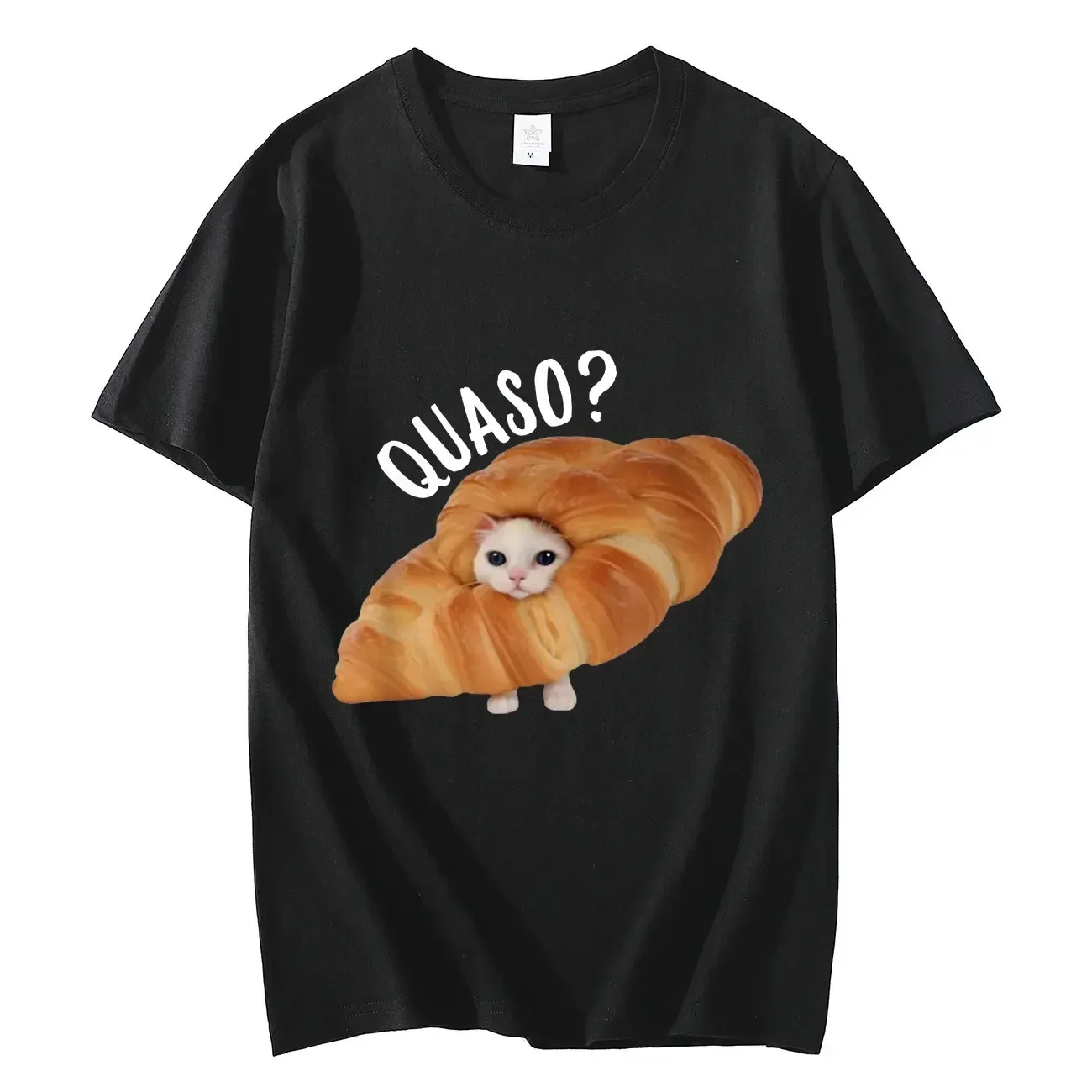 

Fun croissant cat pattern women's T-shirt high street fashion trend short sleeved T-shirt women's T-shirt