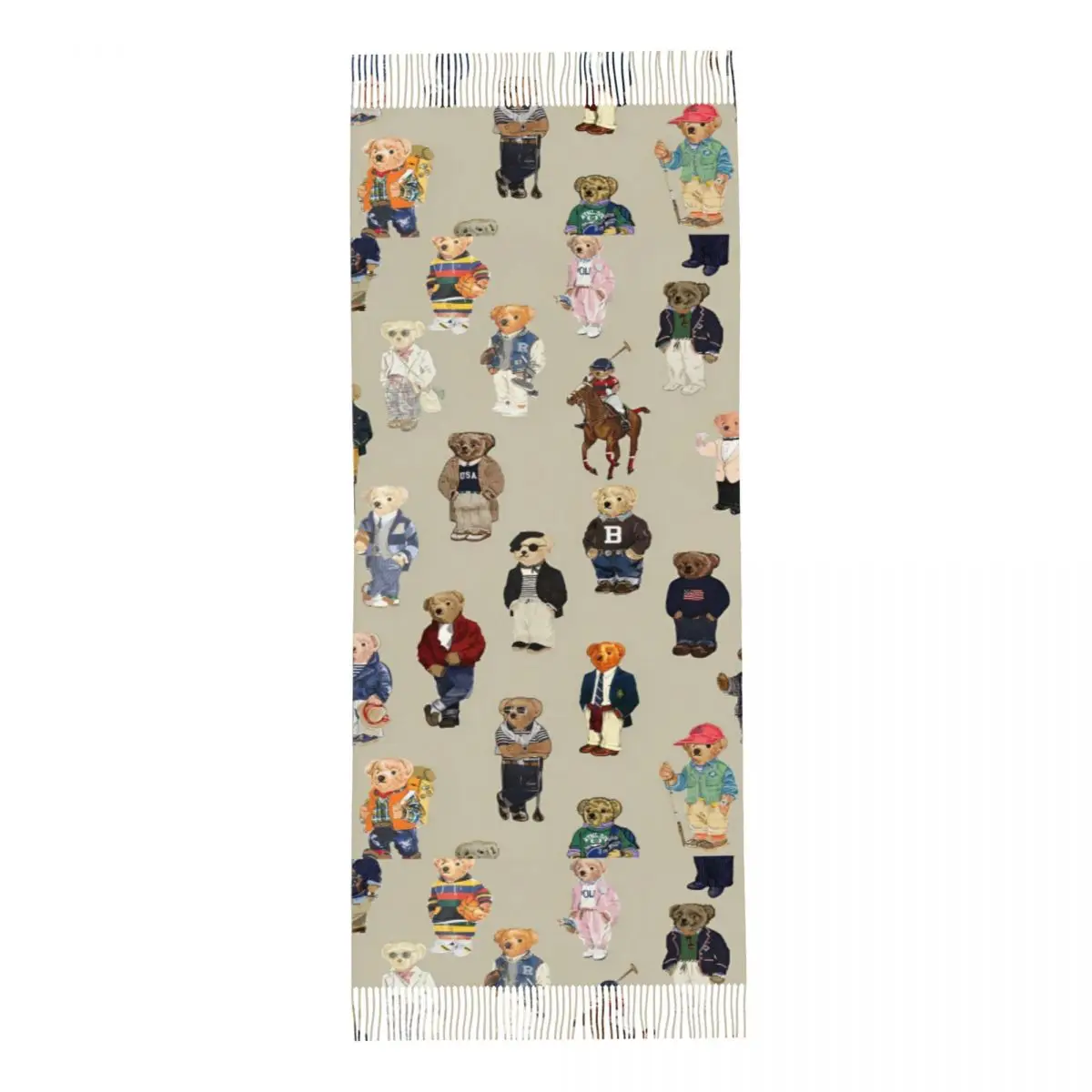 Kawaii Bears Vintage Luxury Scarf for Womens Fall Winter Cashmere Shawls and Wrap Poloo Large Scarves with Tassel for Ladies