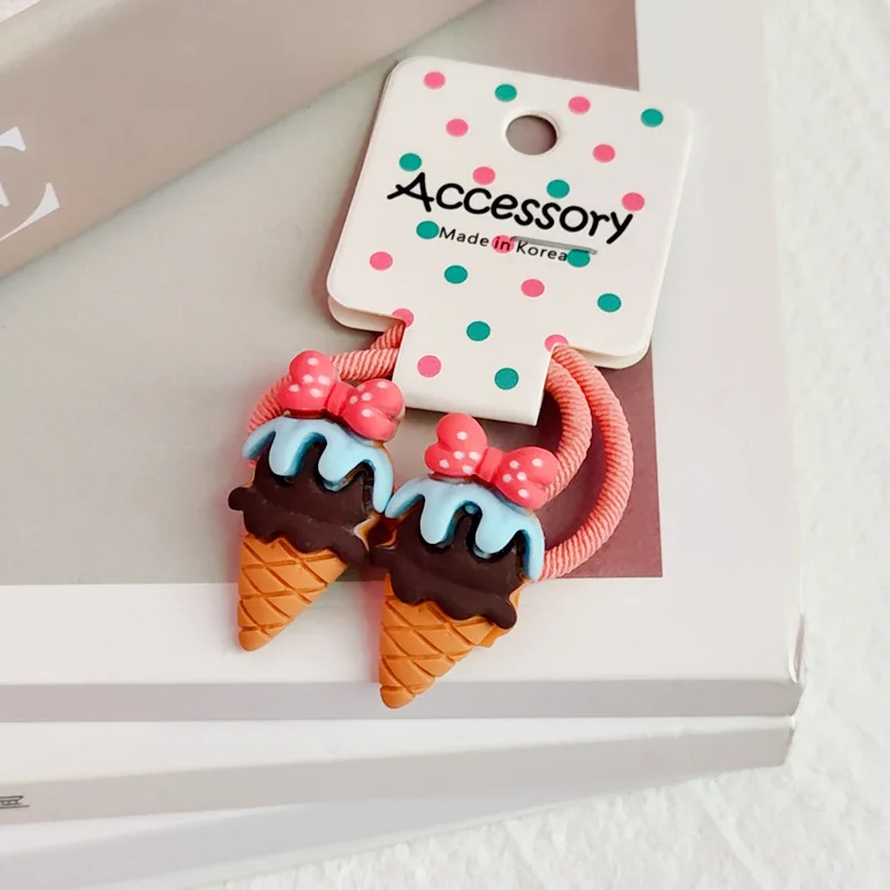 2PCS Cute Cartoon Ice Cream Cone Kids Elastic Hair Bands Children Hair Tie Girls Hair Accessories Baby Headdress