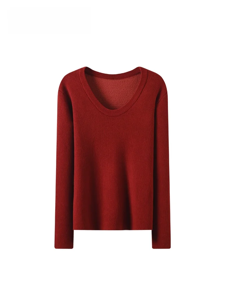 

Warm Fce Lined Base Layer irt Women's plus Size Casual Red Top for Autumn Winter Thiened Polyester Knitted Long Sve...
