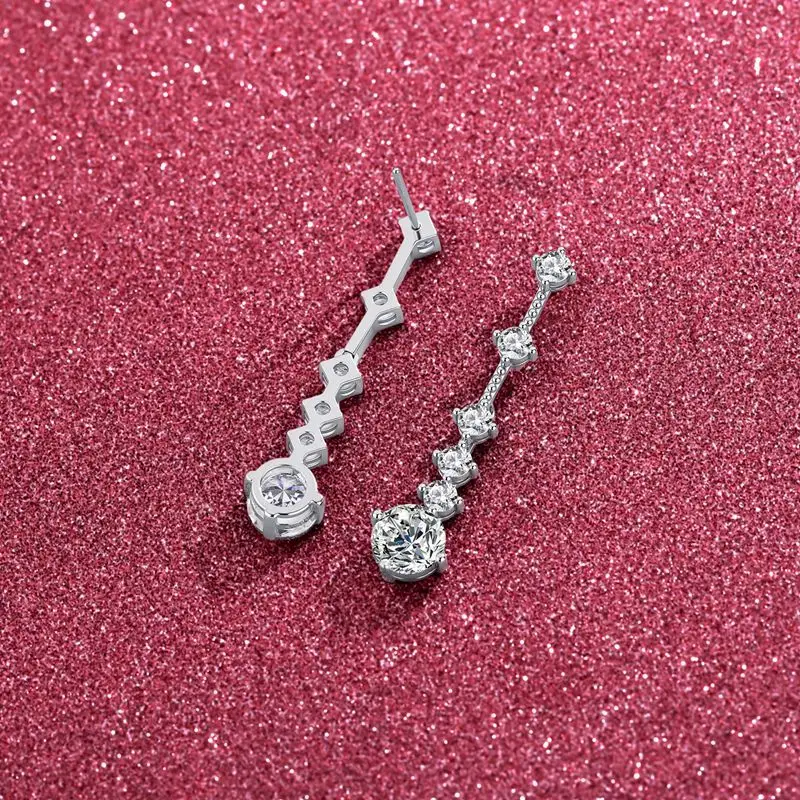 

TS 925 Sterling Silver Genuine D Color Moissanite Long Drop Earrings 18K White Gold Plated Four-Prong Bridal Earrings for Party