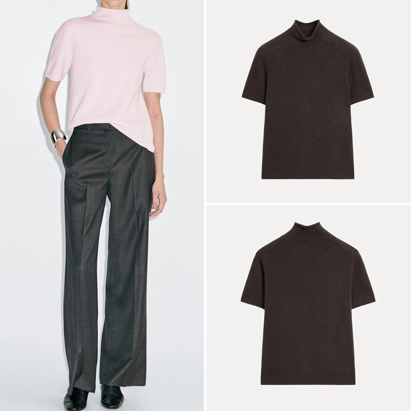 

Повседневный женский трикотажный свитер с высоким воротником и коротким рукавом, свободного кроя, осенняя новинка