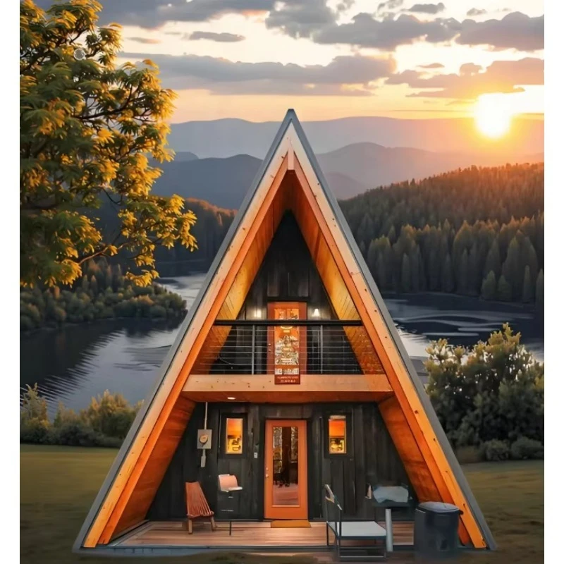 Wooden A-Frame Shelter Prefabricated Design Triangular Timber Villa  Photography Holiday Custom Landscape Cabin Rental Tourism