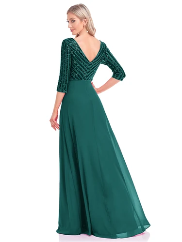 Imagen 2 del producto Vestido elegante de manga larga con lentejuelas, vestido de noche rosa con cuello en V, vestidos de fiesta de graduación para fiesta de boda para mujer 2025