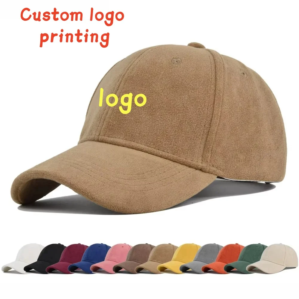 Custom Logo Faux Suede Baseball Cap Autumn Winter Unisex Korean Minimalist Curved Brim Hat Fashion Versatile Outdoor Commute