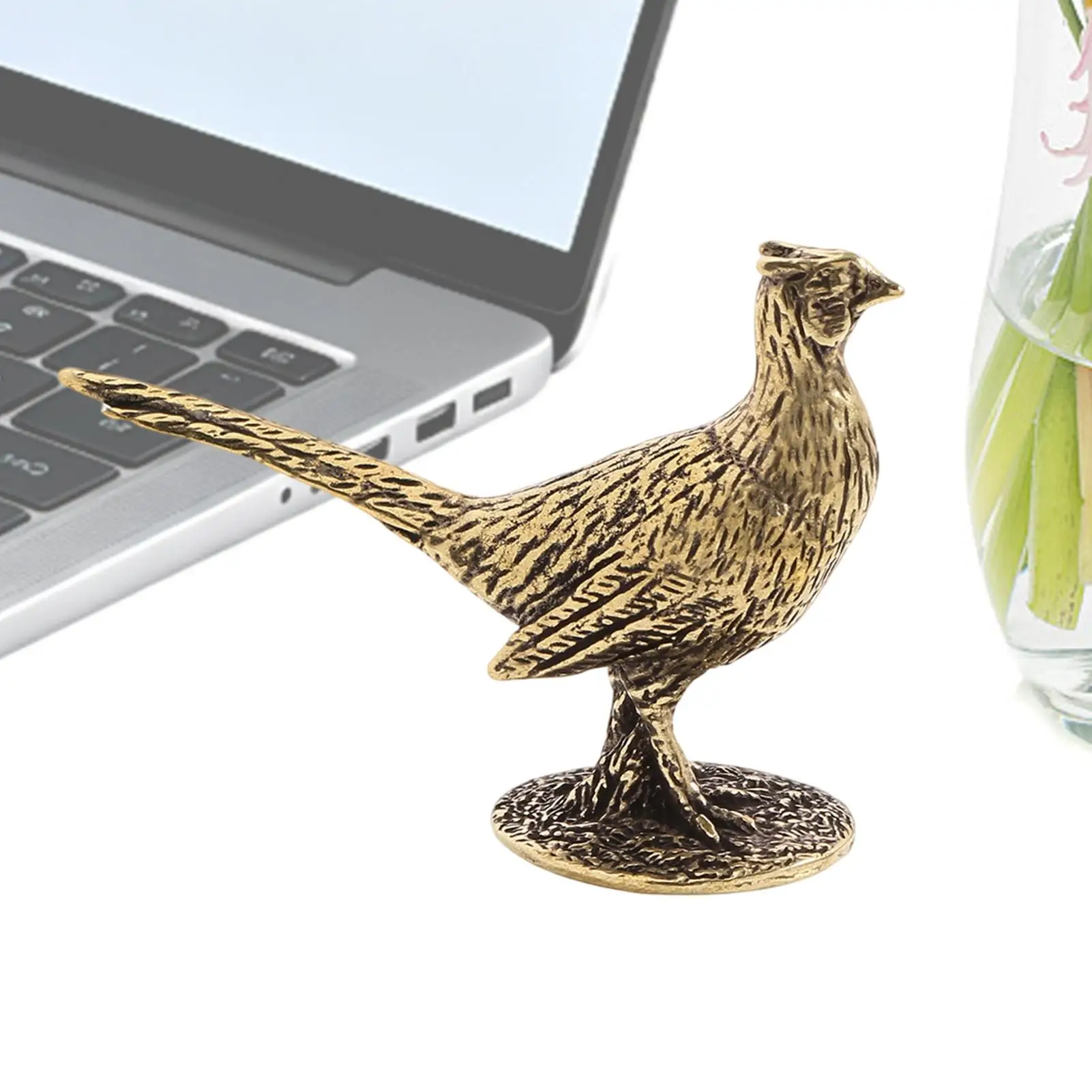 Pheasant Decor with Base Vintage Rustic Brass Collectible Pheasant Bird Shelf Animal Statue for Bedroom Office Study Patio