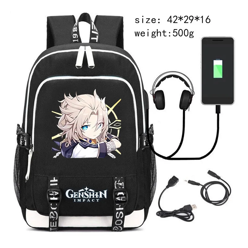 Game Genshin Impact Xiao Print Backpack Teenager Laptop Backpack Usb Charging School Backpacks for Boys Girls Travel Bag Mochila